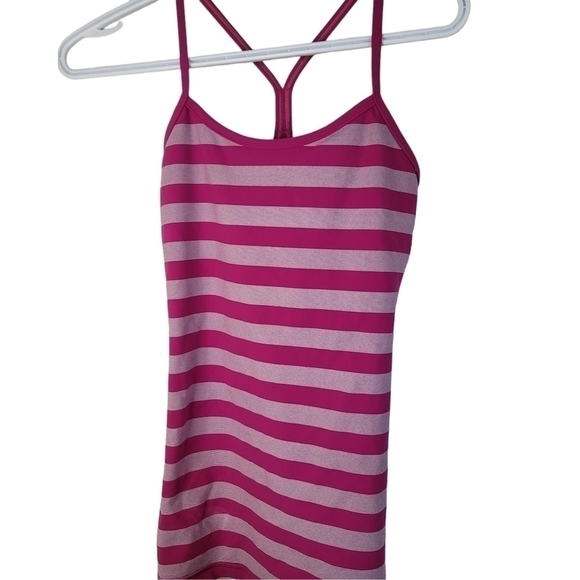 𝅺LULULEMON Power Y tank top pink and white strip - Picture 2 of 9